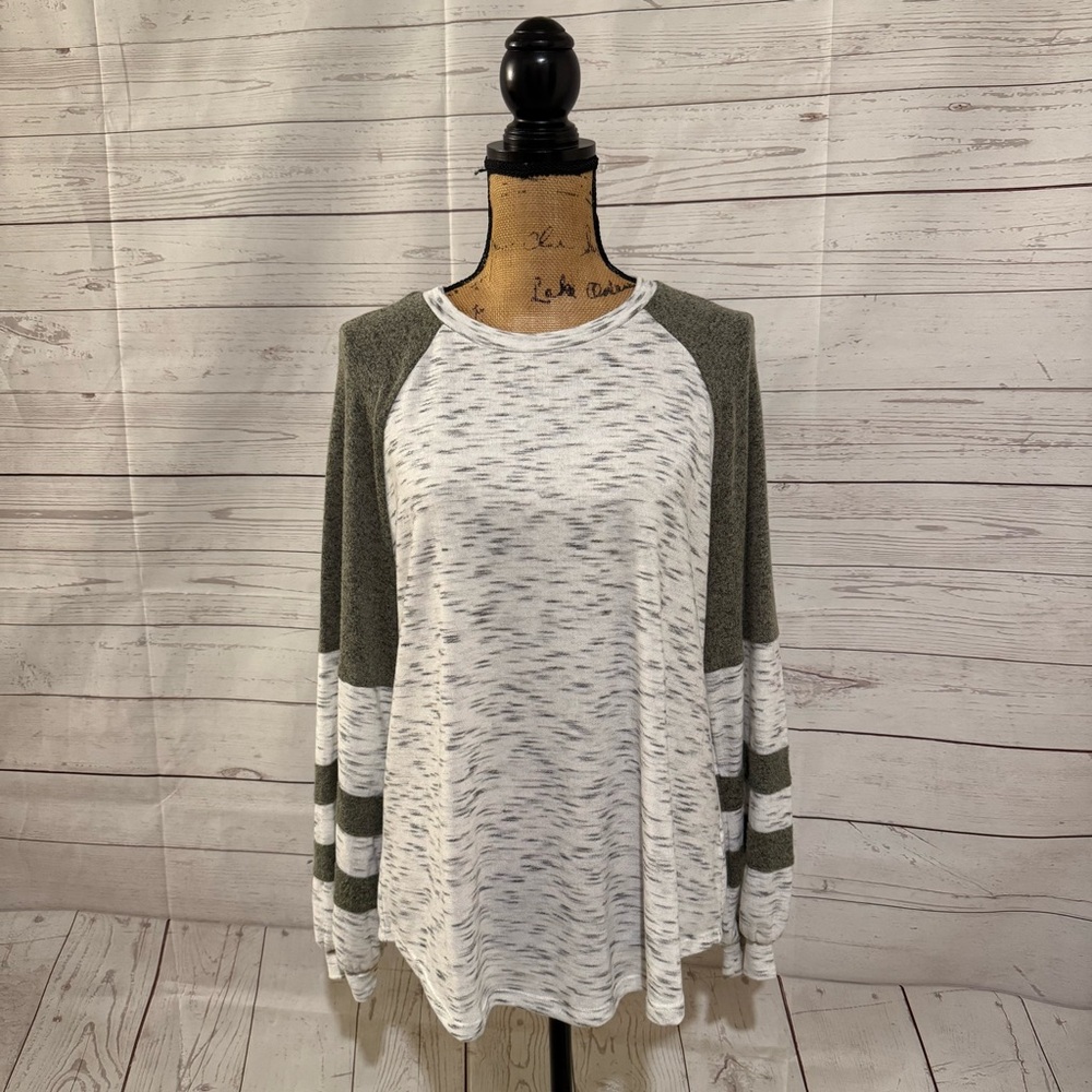Maurices Olive and White Long Sleeve Tee
